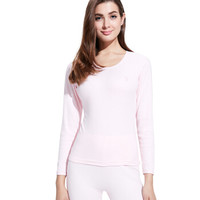 花花公子PLAYBOY 秋衣秋裤女 薄款纯棉圆领基础修身 保暖内衣女Y8801 女士保暖内衣套装秋冬 浅粉 M