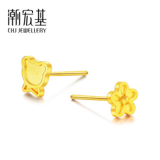 潮宏基 CHJ JEWELLERY 小熊小花 足金黄金耳钉女款 计价 EEG30000689 约1.25g