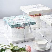 展艺 透明生日蛋糕盒加高千层慕斯甜品手提西点盒烘焙包装 6寸透明蛋糕盒（春意如歌）