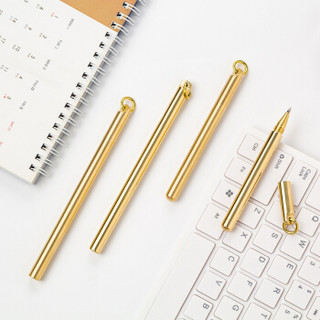 天色黄铜中性笔金属签字笔0.5mm长款带环黄铜笔/免费刻字纪念 磨砂面TS-5617