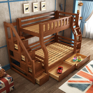 精冠 美式儿童床上下床实木高低床双层床多功能带护栏成人上下铺两层