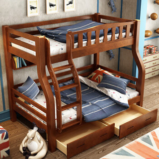 精冠 美式儿童床上下床实木高低床双层床多功能带护栏成人上下铺两层