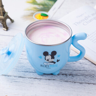 迪士尼（Disney）宝宝水杯 儿童牛奶杯316不锈钢隔热单柄带盖学饮杯 蓝色米奇