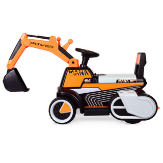 魔力小虫 儿童电动车挖掘机可充电四轮可坐人挖土机男孩宝宝挖机可滑行工程玩具礼物(橙色)