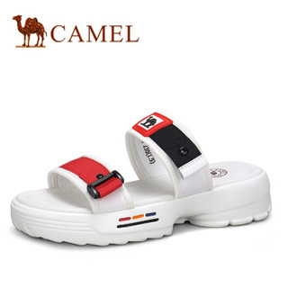 骆驼（CAMEL） 女士 俏皮美搭拼色织带中跟凉拖 A92275658 白黑红 35