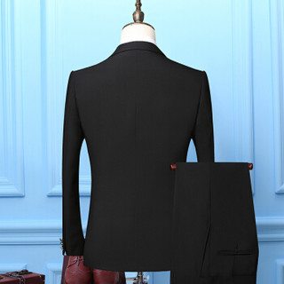 凯撒 KAISER 西装中年男士商务正装休闲西装修身礼服职业装西服套装2X15-9910 黑色 170