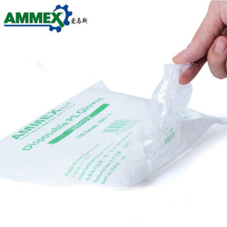 爱马斯（AMMEX）PGLOVE100C-2  一次性食品PE薄膜手套（无粉）透明 均码  10袋（100只/袋）