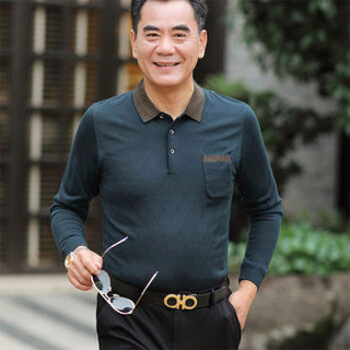 鳄鱼恤 CROCODILE POLO衫长袖男2019秋季新款中老年POLO衫男爸爸长袖衫中老年服装QT722-7623 绿色 XL