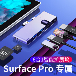 iSky 艾丝凯 微软Surface Pro5/6转换器USB3.0转接头 转千兆网口 HDMI视频连接线HUB扩展坞笔记本电脑4K分线器银色