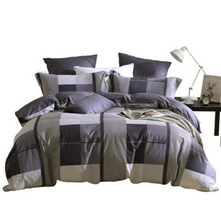水星家纺 床上四件套纯棉 全棉印花床单被套床上用品套件简约条格 莫格1.2米床