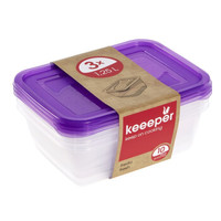 keeeper 德国进口 超轻薄密封零食便当盒餐盒微波炉饭盒 冰箱冷冻 生鲜蔬菜水果保鲜盒 方形 紫色 1.25L*3