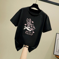 维迩旎 2019夏季新款女装新品棉卡通短袖T恤女学生 zx2A041-A488 黑色 XL