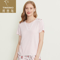 纤丝鸟TINSINO女士圆领春夏印花半袖衫奥地利兰精粘纤亲肤透气T恤单条装 玫瑰粉 XXL(175/105)