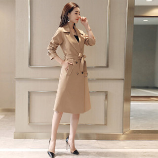 新薇丽（Sum Rayleigh）秋季新款2019 韩版修身显瘦开叉气质女装外套风衣女 ZDKW8158 卡其色 L