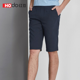 红豆（Hodo）男装 短裤男 时尚休闲男士仿麻肌理纯色宽松休闲短裤 S4蓝灰色 170/82A（32）