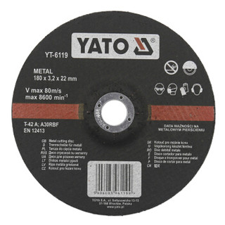 易尔拓(YATO)切割机切割片切割金属手磨机磨光机沙轮片切金属无齿锯片180X3.2X22mm YT-6119