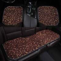紫风铃 木珠汽车坐垫夏季方垫无靠背三件套手编菩单片提子透气座垫宝马奥迪 1902三件套-米咖色
