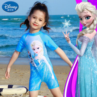 迪士尼（DISNEY）儿童泳衣女 迪士尼冰雪奇缘系列 女童连体泳装冲浪服SPF10010B 蓝色 150