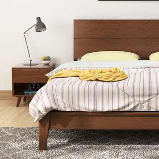 摩高空间 北欧实木床现代简约卧室家用1.5米单人框架床-胡桃色TB08