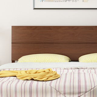 摩高空间 北欧实木床现代简约卧室家用1.5米单人框架床-胡桃色TB08