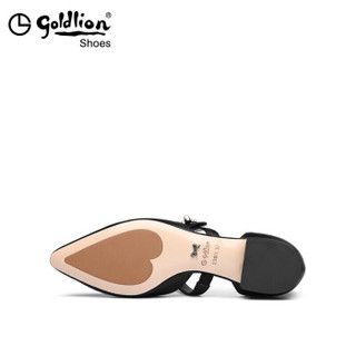 金利来（goldlion）女士尖头低平跟韩版时尚侧空凉鞋8187021012-黑色-39码