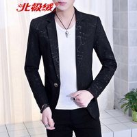 北极绒(Bejirong)西服男 2019新款韩版时尚休闲印花春秋外套青年个性西服 516-5089 黑色 M