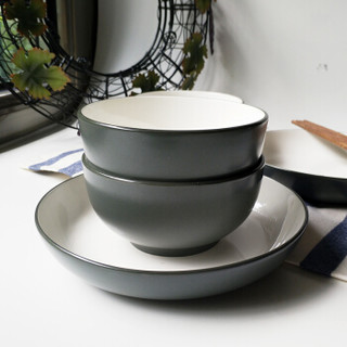 瓷时尚陶瓷餐具北欧创意2-4人餐具套装简约纯色12头碗碟套装家用（深灰色）