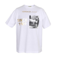 VERSACE JEANS 范思哲 奢侈品 男士白色棉质胶印美杜莎圆领短袖T恤衫 B3GTA72F 36609 003 XL码