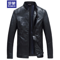 罗蒙（ROMON）仿皮皮衣男2019秋季新款潮流时尚休闲修身立领皮夹克外套男 8JK981805 黑色 185/XXL