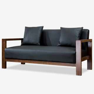 多瓦娜（DOWANA）沙发 现代小户型实木皮沙发 简约新中式办公沙发DWN-S002-2黑色 双人位