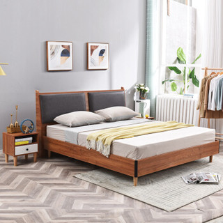 杜沃家具 双人床 现代简约卧室软靠板式婚床 卧室家具实木脚架子床 1.5米床胡桃色