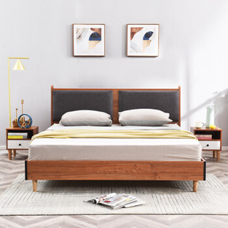 杜沃家具 双人床 现代简约卧室软靠板式婚床 卧室家具实木脚架子床 1.5米床胡桃色