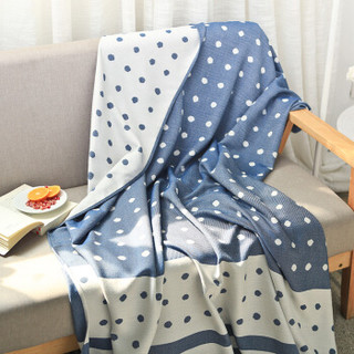 御棉堂 毛巾被竹棉提花毯夏凉被空调毯四季毯竹纤维毯办公室午睡盖毯 海蓝色 130*150cm