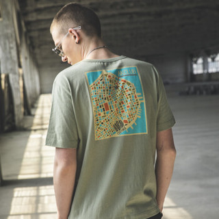 AK男装 （AKSERIES）自由古巴后背地图印花T恤1900233 浅粉军绿 M
