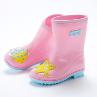 hugmii儿童雨鞋学生卡通雨靴宝宝胶鞋水鞋 粉色小鱼 28码/19cm