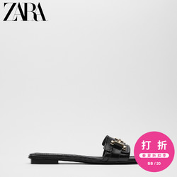 ZARA 女鞋 黑色搭扣方头平底牛皮革凉鞋 11608510040