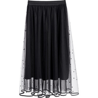 尚都比拉（Sentubila）松紧腰波点网纱半身裙2019新品简约时尚 193Q2323419 黑色 M