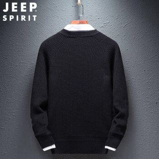 吉普 JEEP  针织衫男 2019秋冬新款套头纯色圆领毛衣男韩版青年潮流长袖上衣打底衫男 XH181206 黑色 3XL