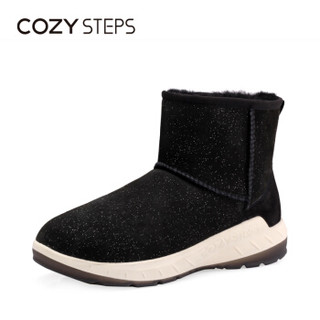 COZY STEPS时尚星空澳洲羊皮毛一体防水短筒雪地靴7D615 黑色 39