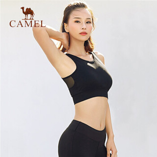 骆驼（CAMEL）运动内衣女透气瑜伽背心式网纱定型运动文胸无钢圈跑步健身bra美背胸衣 Y8S1T6626 黑色 XL