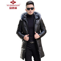 俞兆林(YUZHAOLIN)羽绒服 男士潮流连帽中长款羽绒服皮衣外套2020-1-1719黑色2XL
