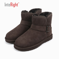 INTERIGHT 皮毛一体保暖低筒裸靴雪地靴女靴女鞋 咖啡色 38