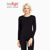 INTERIGHT 女士 50支【京舒棉】舒适轻柔圆领秋衣秋裤 保暖内衣套装 黑色 M码