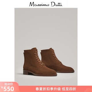 春夏折扣 Massimo Dutti 女鞋 新款绑带绒面皮踝靴女士时尚短靴 16219021709