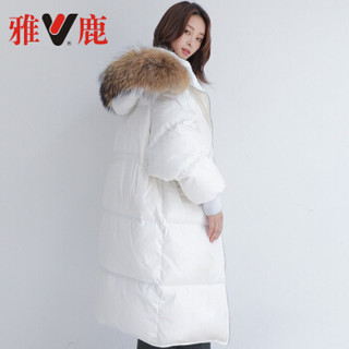 雅鹿 鹅绒羽绒服女中长款韩版宽松加厚冬装外套潮流 YS6102000 白色 M
