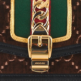 GUCCI 古驰 SYLVIE系列 女士牛皮丝绒单肩包 494646 9JTDG 2067 棕色 迷你