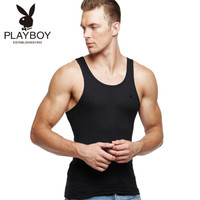花花公子背心男 纯棉男士背心吸汗打底衫7119黑色XL