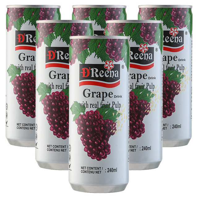 DReena 特丽娜 马来西亚特丽娜葡萄果汁240ml*6罐果肉果汁饮品饮料