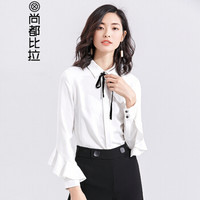 尚都比拉（Sentubila） 衬衫女宽松2019新款韩范系带荷叶袖雪纺衬衣 P91C0290087 白色 L