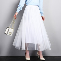 俞兆林（YUZHAOLIN）半身裙2019春夏季韩版百搭网纱裙中长款松紧腰百褶裙 白色 80CM
